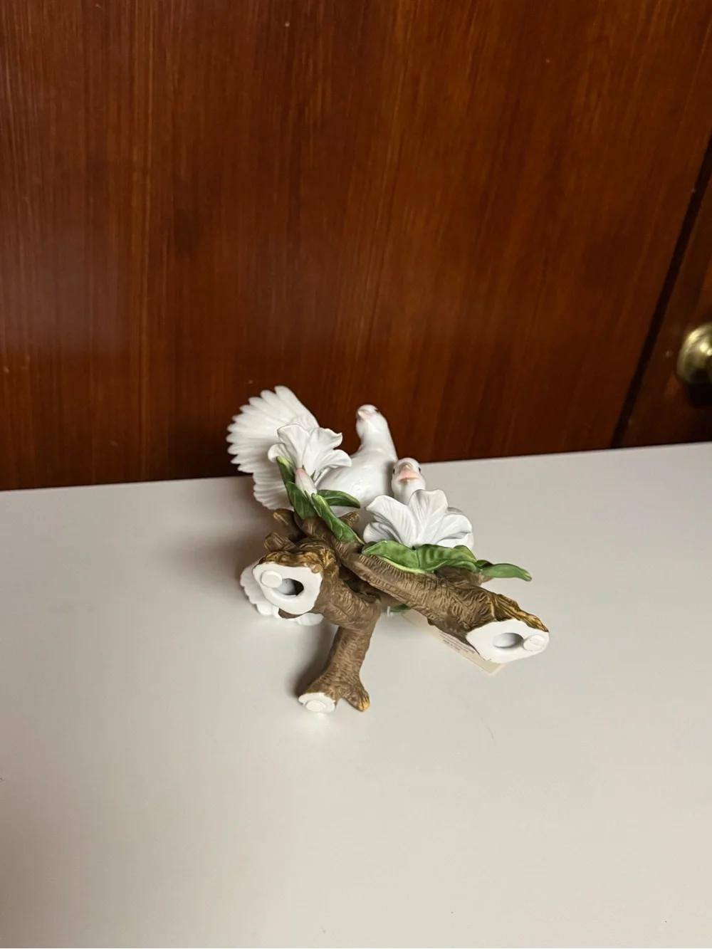 Home Interiors Vintage Porcelain White Dove Figurine with Pink Flowers
